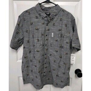 NWT Hurley One and Only Island Print Button Shirt Men's XL Gray Casual Hawaiian